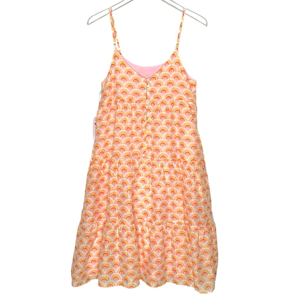 J. Marie The Summer Midi Dress M NEW Tiered Sundress Orange Pink Print Travel